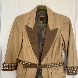 GIL SANTUCCI Italian Leather Tan studded Jacket
